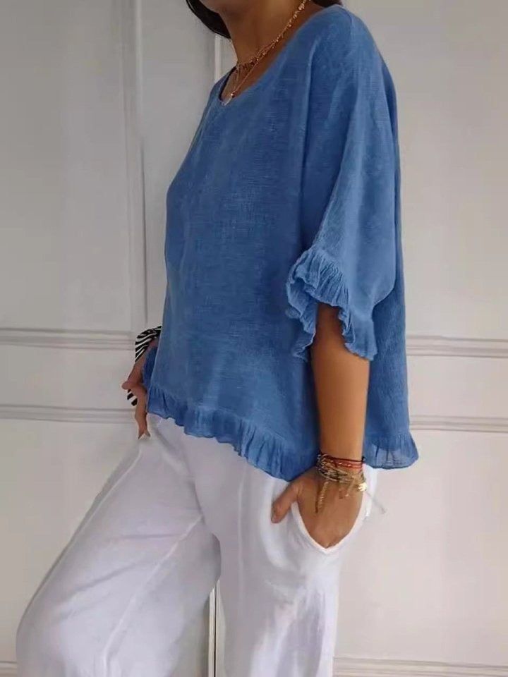 Amanda | Casual Top med Volantkant