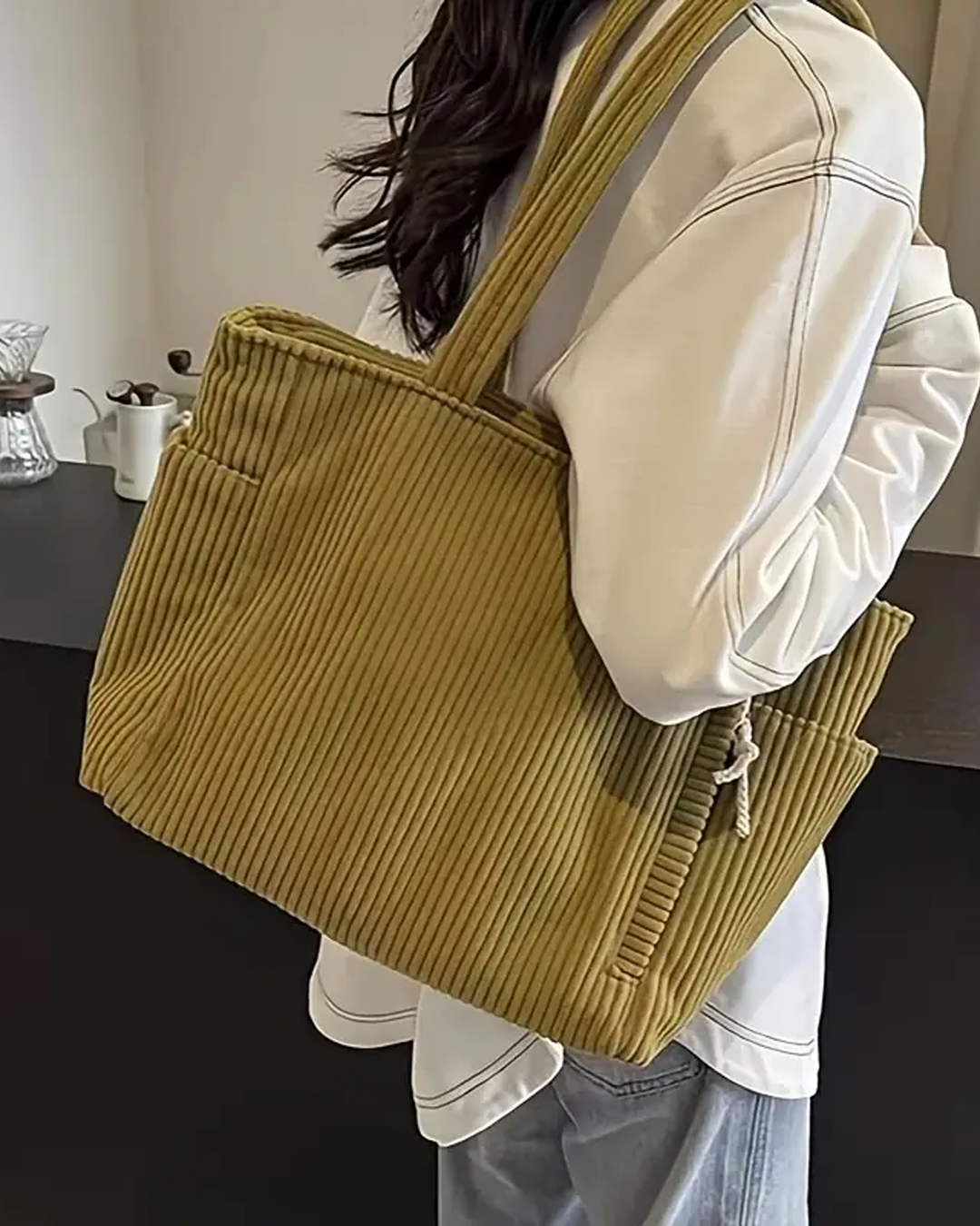 TILDA™ – Ribbede Tragetaske med Snøre-Detalje