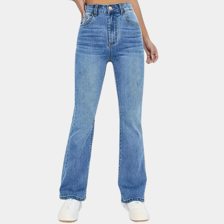 Edna | Højtaljet, Udslået Denim