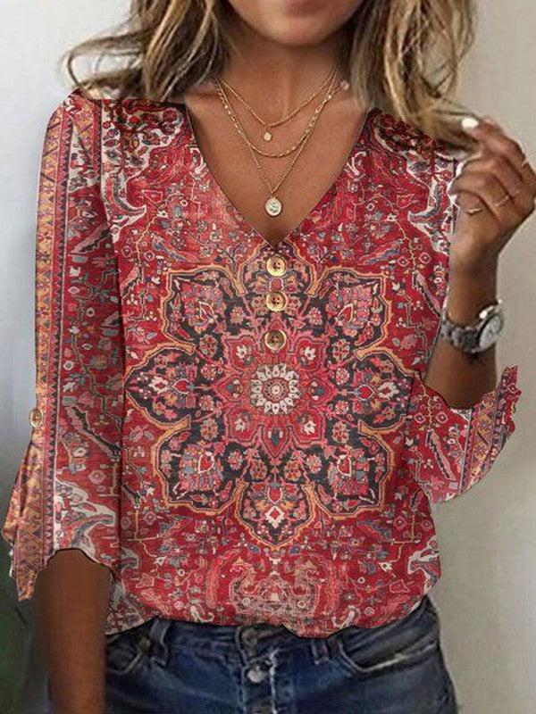 Claudine™ – Elegant rød top med V-udskæring