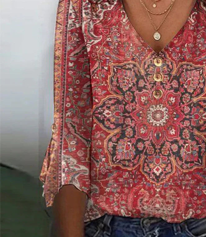 Claudine™ – Elegant rød top med V-udskæring